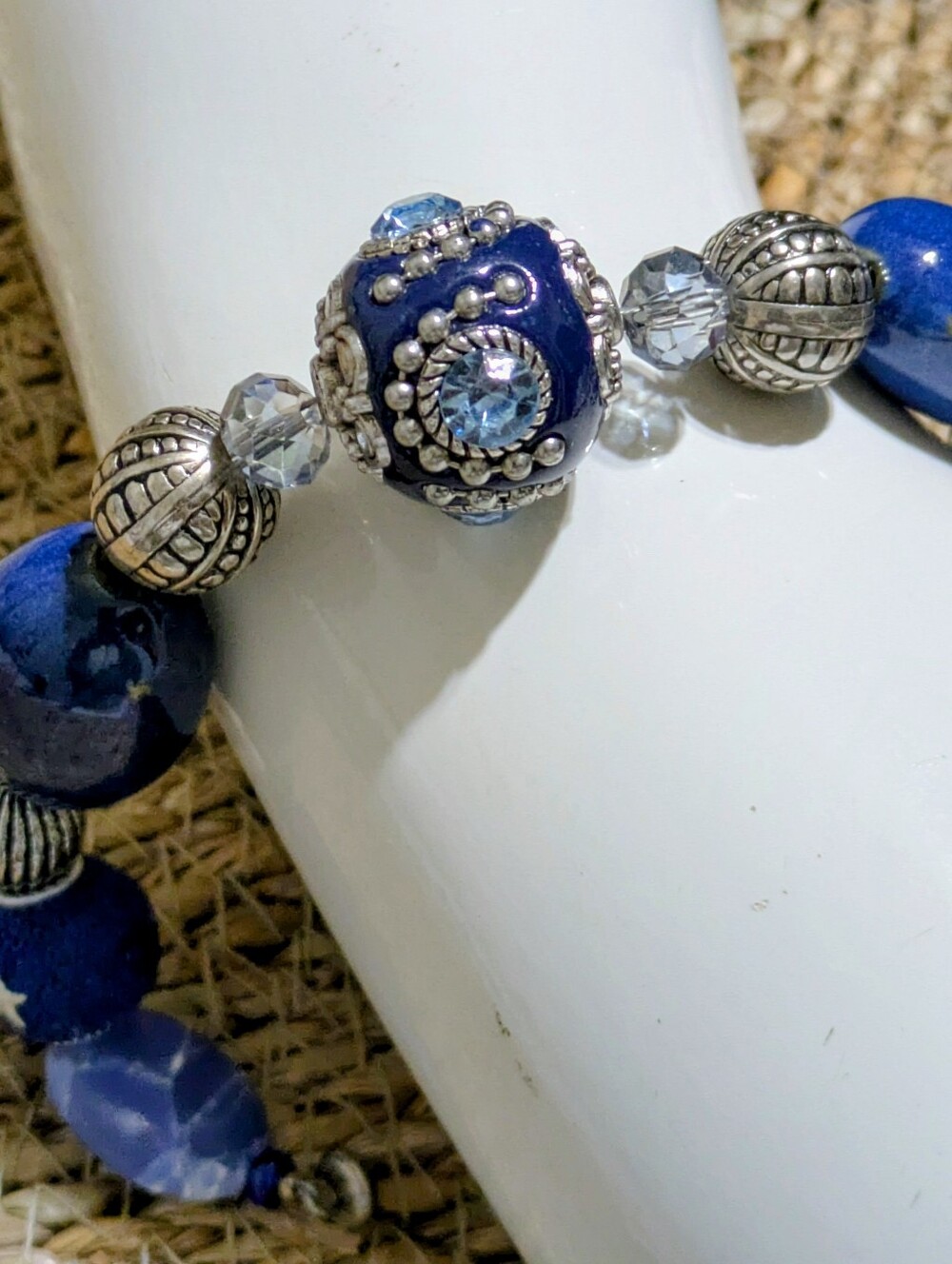 Vintage Natural Blue Agate And Crystal Magnet Close Bracelet
